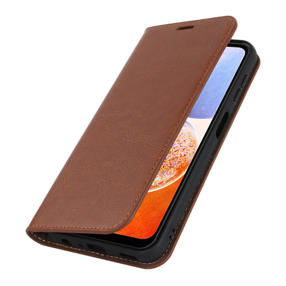 Genuine Cow Leather Phone Cover for Samsung Galaxy A24 4G Crazy Horse Texture Anti-drop Phone Case with Wallet