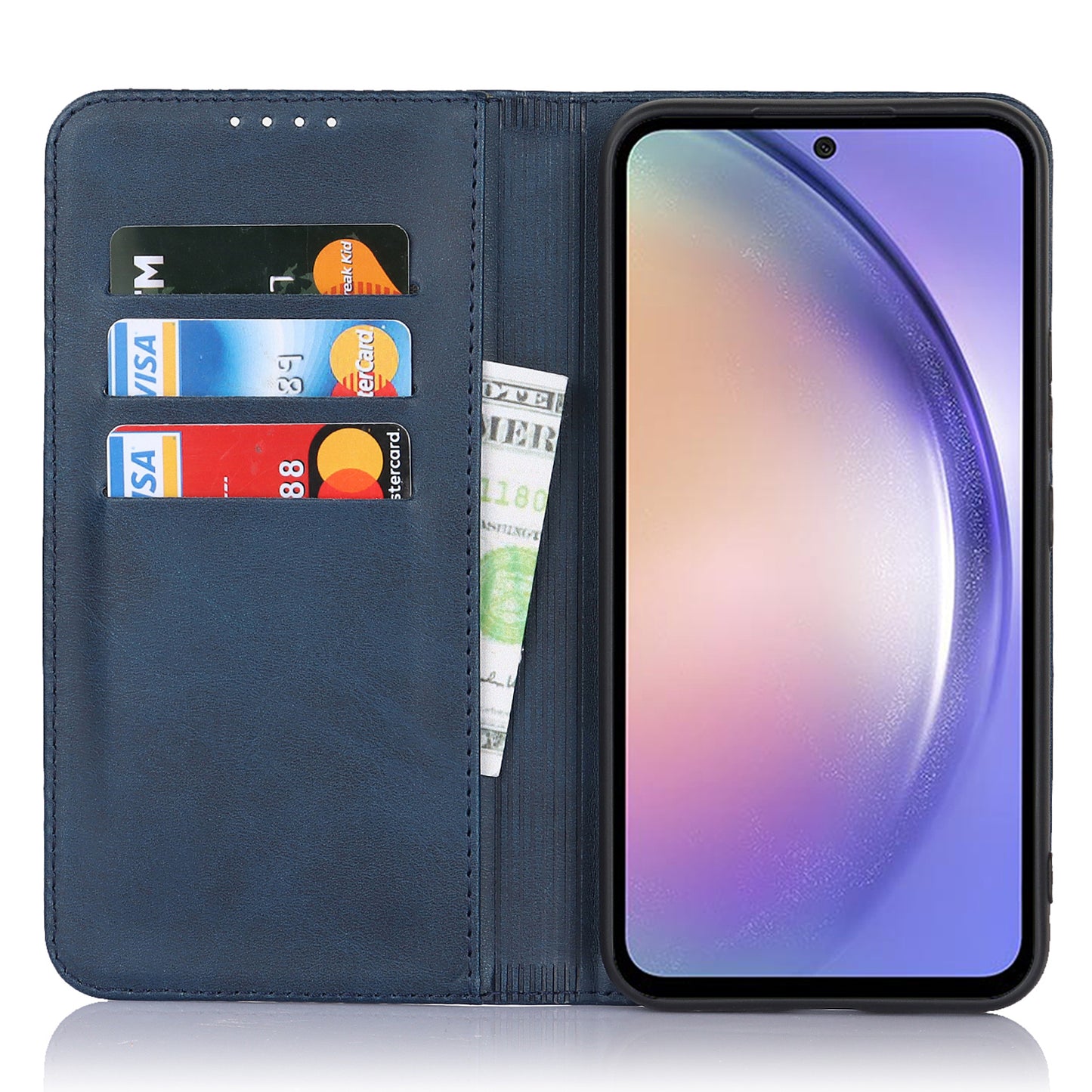 PU Leather Folio Flip Cover for Samsung Galaxy A54 5G Wallet Phone Case Calf Texture Shockproof Case