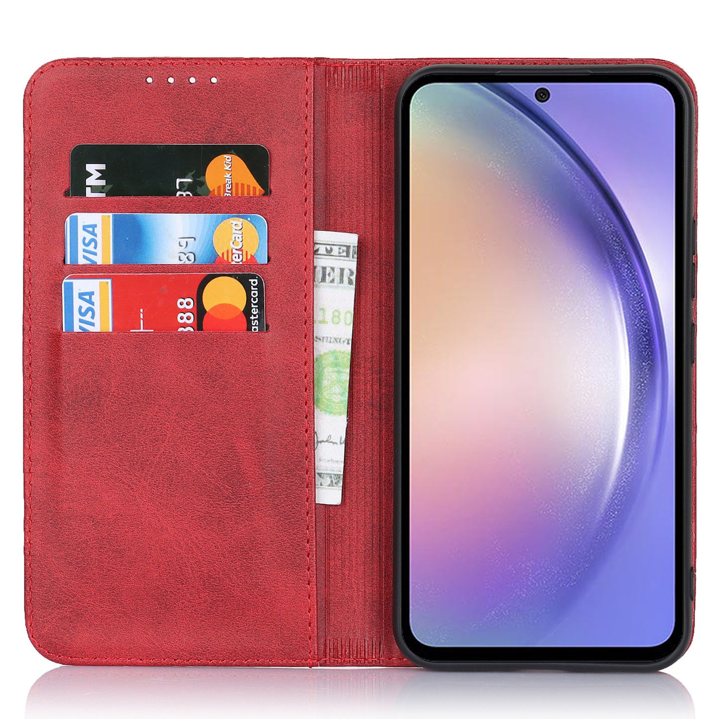 PU Leather Folio Flip Cover for Samsung Galaxy A54 5G Wallet Phone Case Calf Texture Shockproof Case