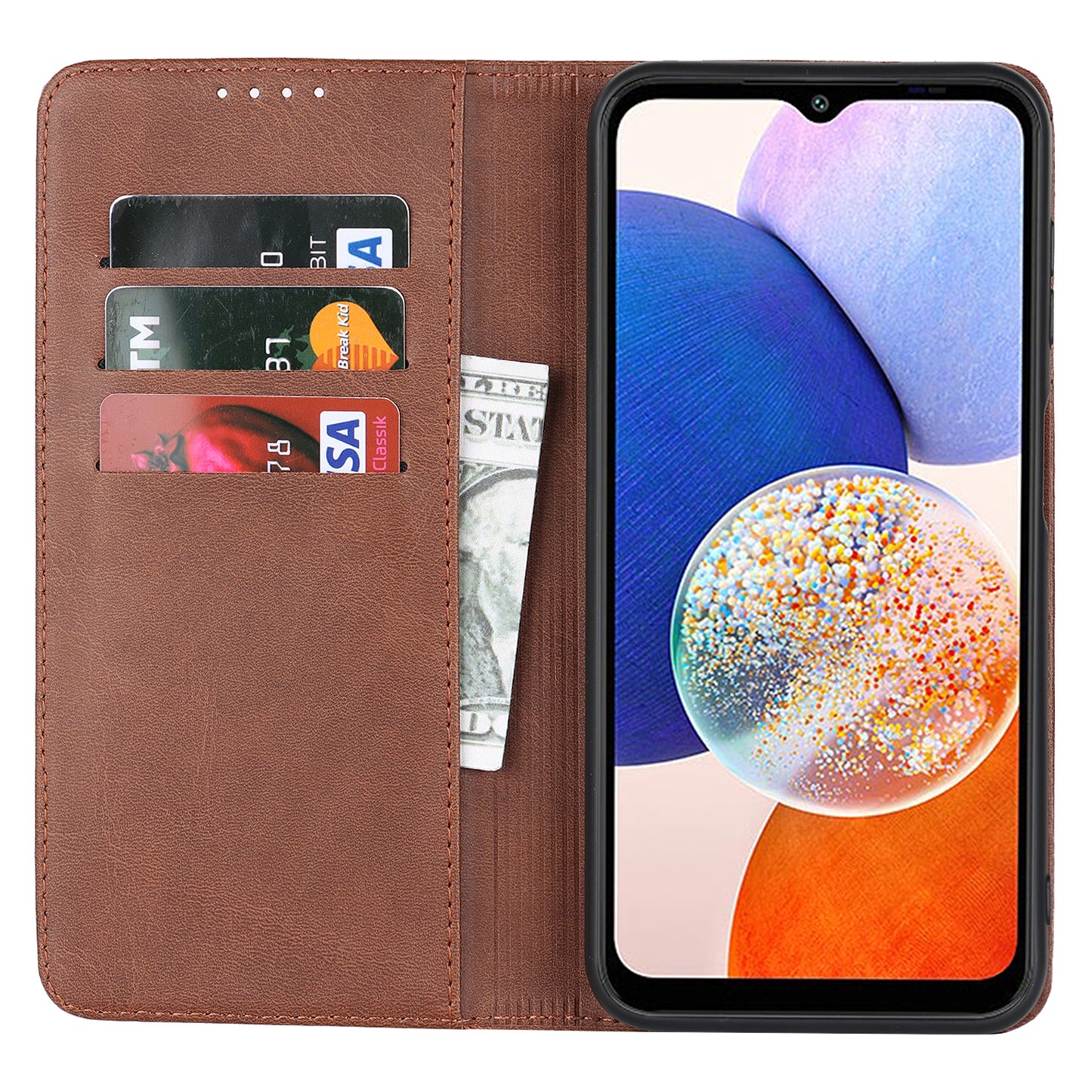 For Samsung Galaxy A14 5G PU Leather Phone Case Calf Texture Stand Wallet Flip Folio Cover
