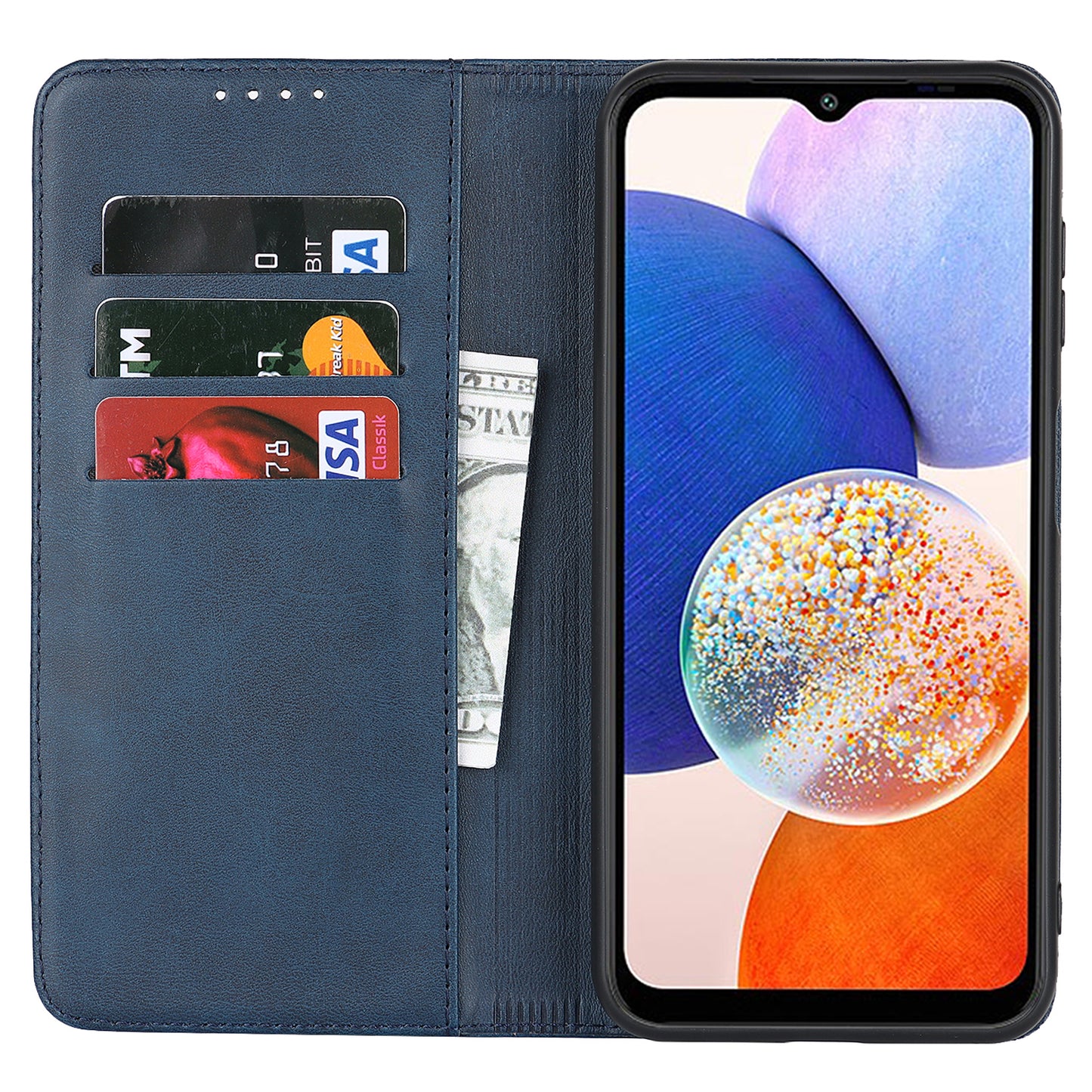 For Samsung Galaxy A14 5G PU Leather Phone Case Calf Texture Stand Wallet Flip Folio Cover