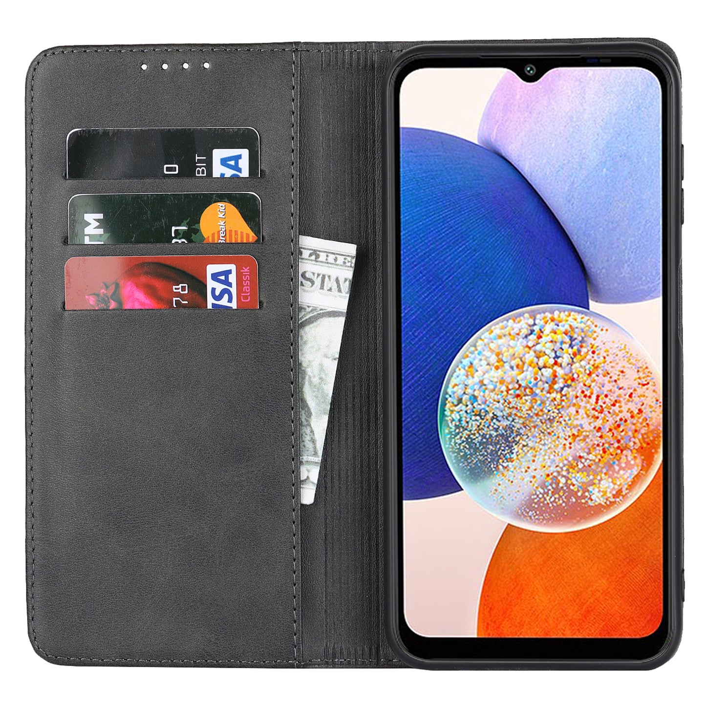 For Samsung Galaxy A14 5G PU Leather Phone Case Calf Texture Stand Wallet Flip Folio Cover