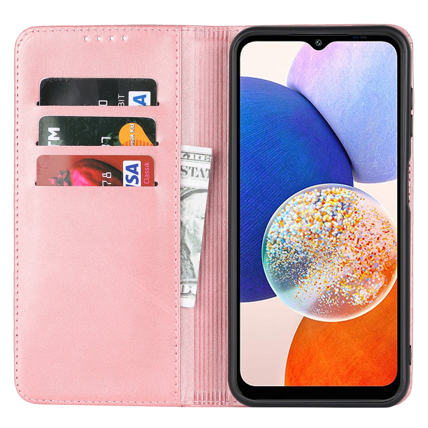 For Samsung Galaxy A14 5G PU Leather Phone Case Calf Texture Stand Wallet Flip Folio Cover