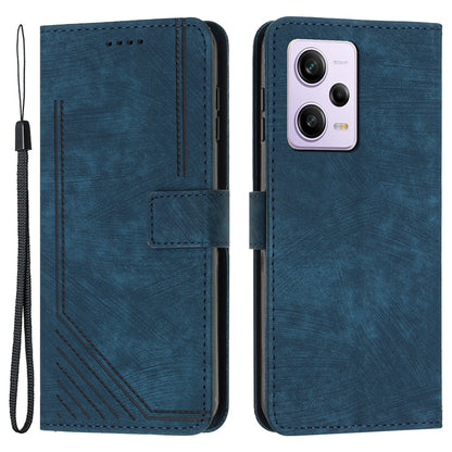 For Xiaomi Redmi Note 12 Pro+ 5G / Note 12 Explorer 5G Skin-touch Phone Case Lines Imprinted Leather Wallet Stand Phone Cover
