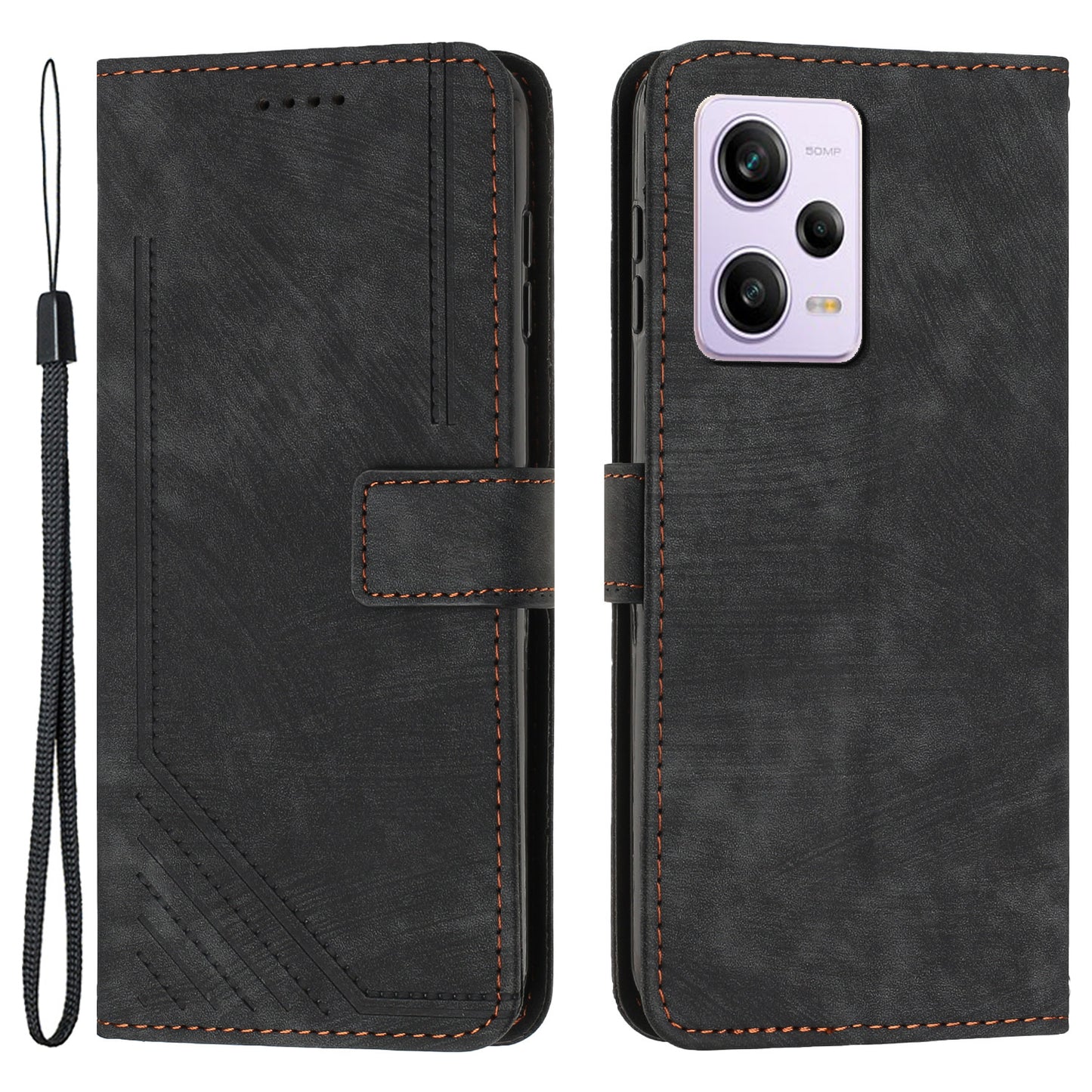For Xiaomi Redmi Note 12 Pro+ 5G / Note 12 Explorer 5G Skin-touch Phone Case Lines Imprinted Leather Wallet Stand Phone Cover