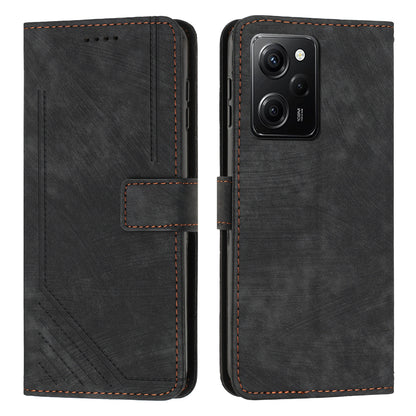 Leather Phone Case For Xiaomi Poco X5 Pro 5G / Redmi Note 12 Pro Speed 5G / Note 12 Pro 5G , Lines Imprinted Wallet Stand Cover