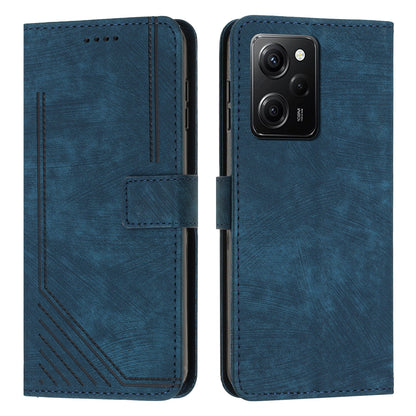 Leather Phone Case For Xiaomi Poco X5 Pro 5G / Redmi Note 12 Pro Speed 5G / Note 12 Pro 5G , Lines Imprinted Wallet Stand Cover