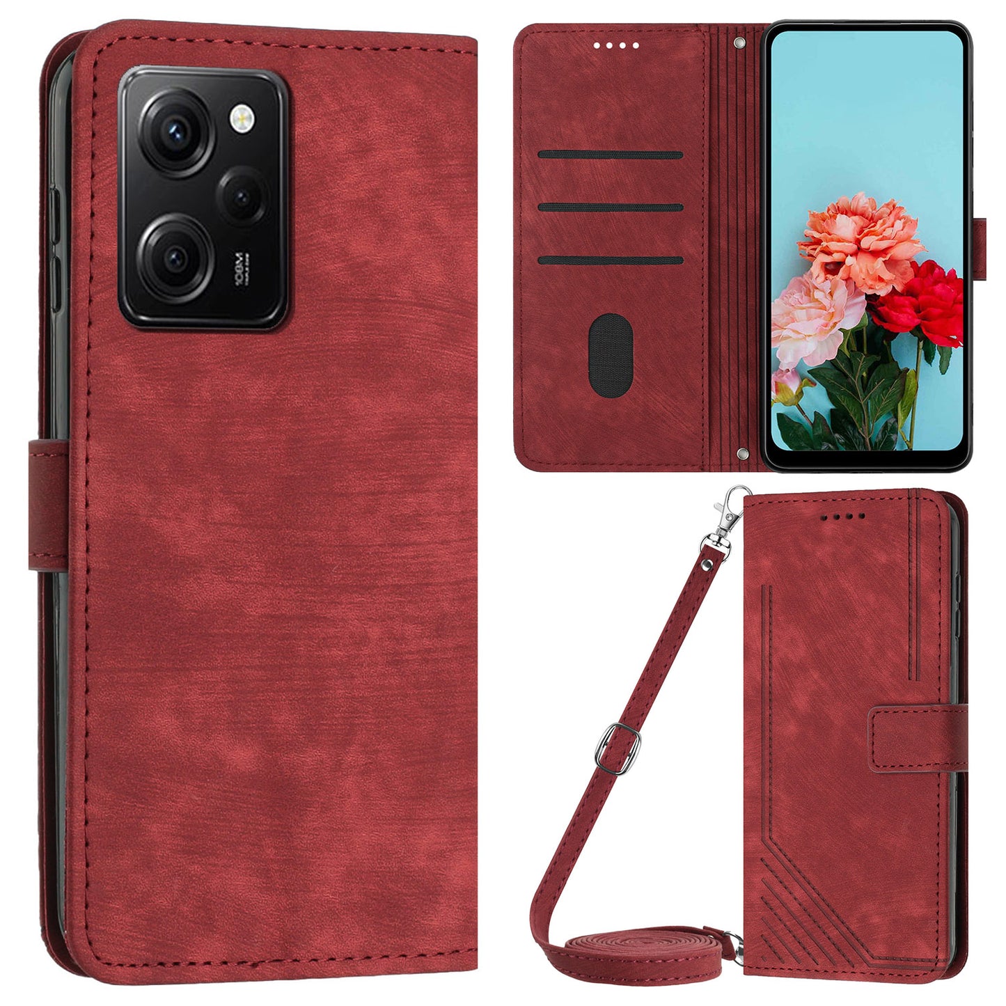 Leather Phone Case For Xiaomi Poco X5 Pro 5G / Redmi Note 12 Pro Speed 5G / Note 12 Pro 5G , Lines Imprinted Wallet Stand Cover
