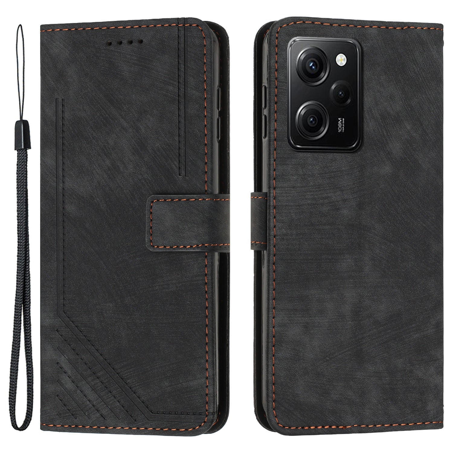 Folio Phone Wallet Case for Xiaomi Redmi Note 12 Pro Speed 5G / Note 12 Pro 5G / Poco X5 Pro 5G , Lines Imprinted Leather Stand Phone Cover