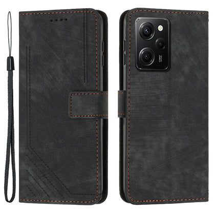 Folio Phone Wallet Case for Xiaomi Redmi Note 12 Pro Speed 5G / Note 12 Pro 5G / Poco X5 Pro 5G , Lines Imprinted Leather Stand Phone Cover