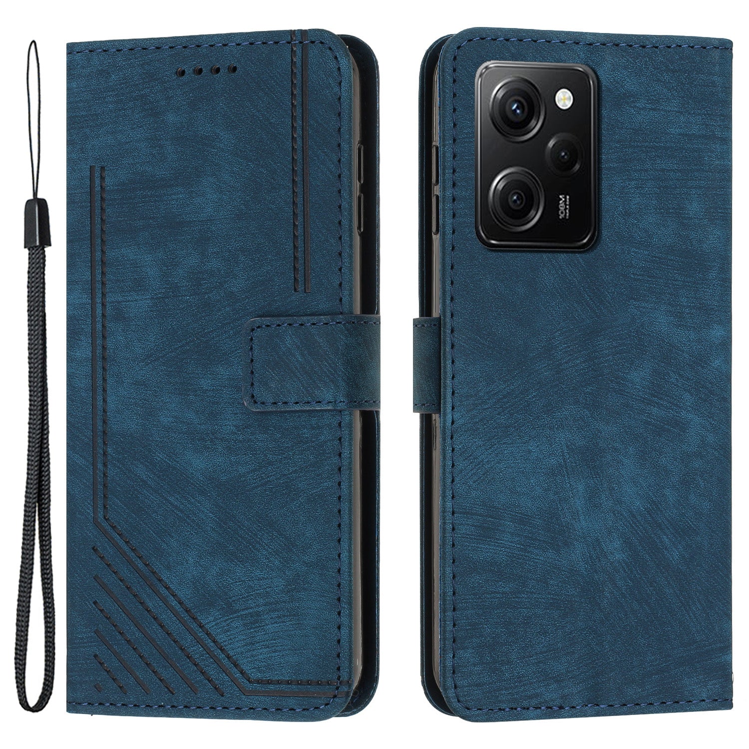 Folio Phone Wallet Case for Xiaomi Redmi Note 12 Pro Speed 5G / Note 12 Pro 5G / Poco X5 Pro 5G , Lines Imprinted Leather Stand Phone Cover