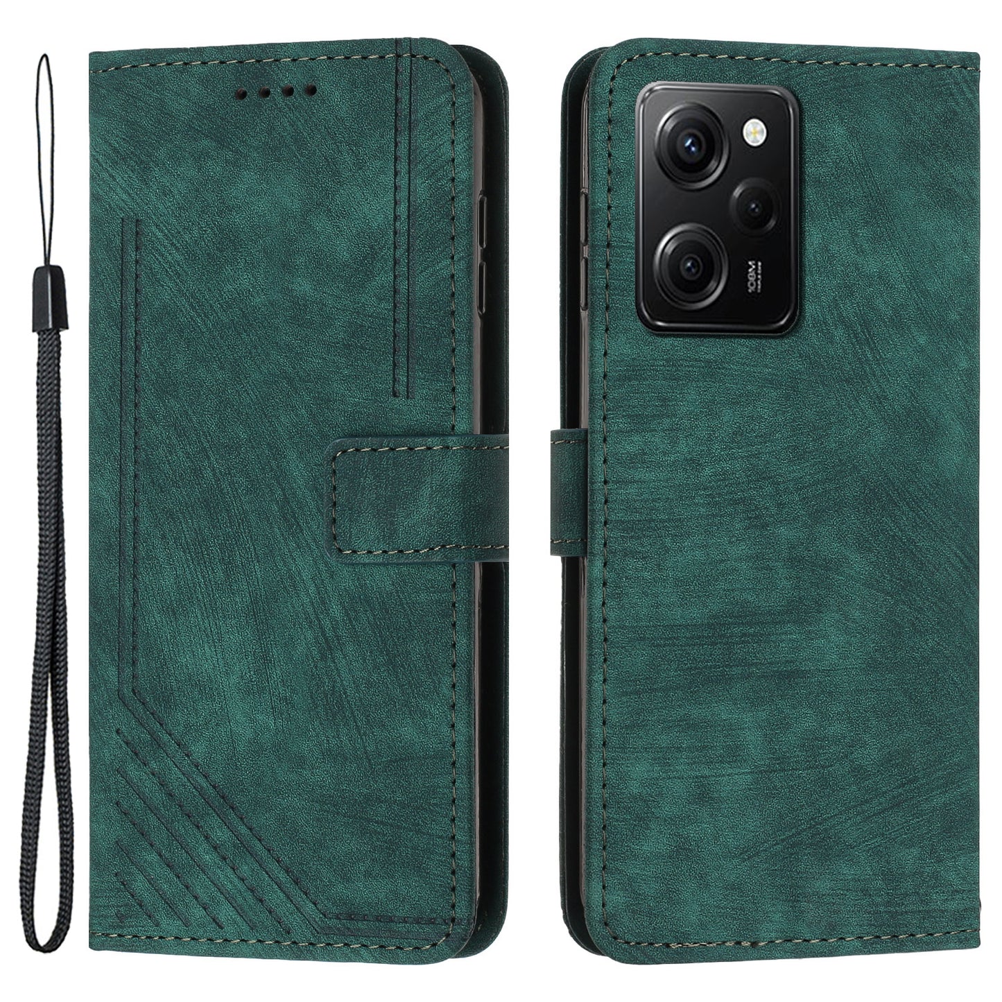 Folio Phone Wallet Case for Xiaomi Redmi Note 12 Pro Speed 5G / Note 12 Pro 5G / Poco X5 Pro 5G , Lines Imprinted Leather Stand Phone Cover