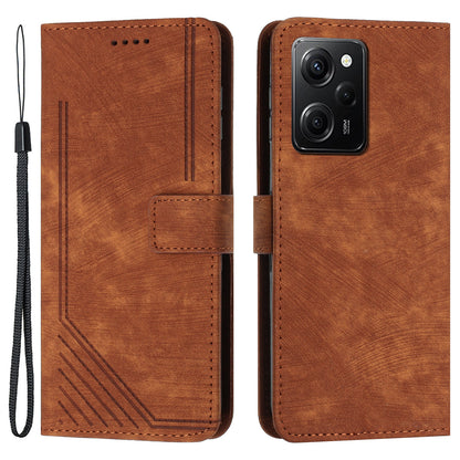 Folio Phone Wallet Case for Xiaomi Redmi Note 12 Pro Speed 5G / Note 12 Pro 5G / Poco X5 Pro 5G , Lines Imprinted Leather Stand Phone Cover