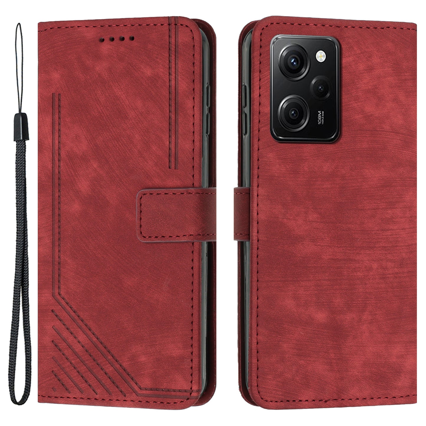 Folio Phone Wallet Case for Xiaomi Redmi Note 12 Pro Speed 5G / Note 12 Pro 5G / Poco X5 Pro 5G , Lines Imprinted Leather Stand Phone Cover