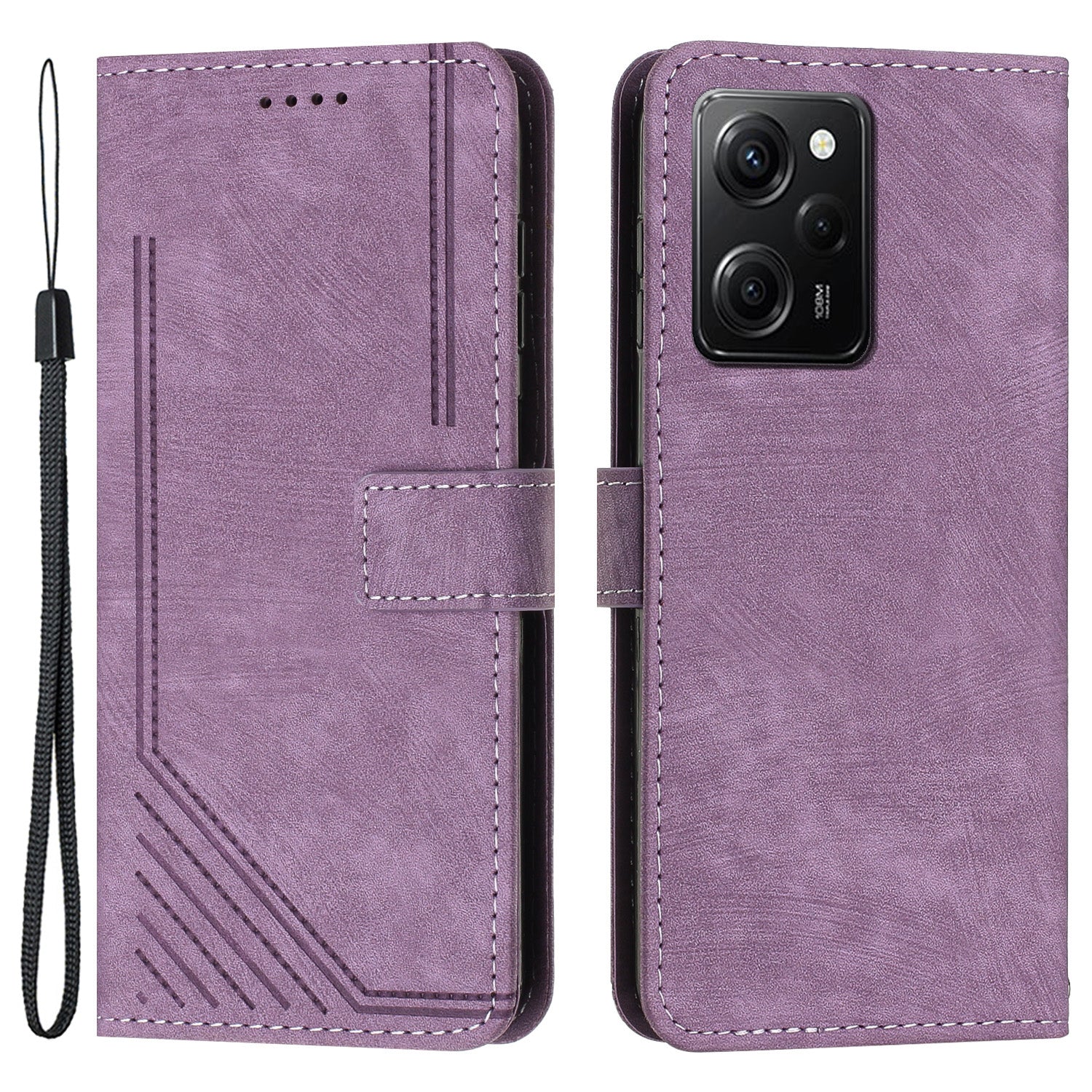 Folio Phone Wallet Case for Xiaomi Redmi Note 12 Pro Speed 5G / Note 12 Pro 5G / Poco X5 Pro 5G , Lines Imprinted Leather Stand Phone Cover
