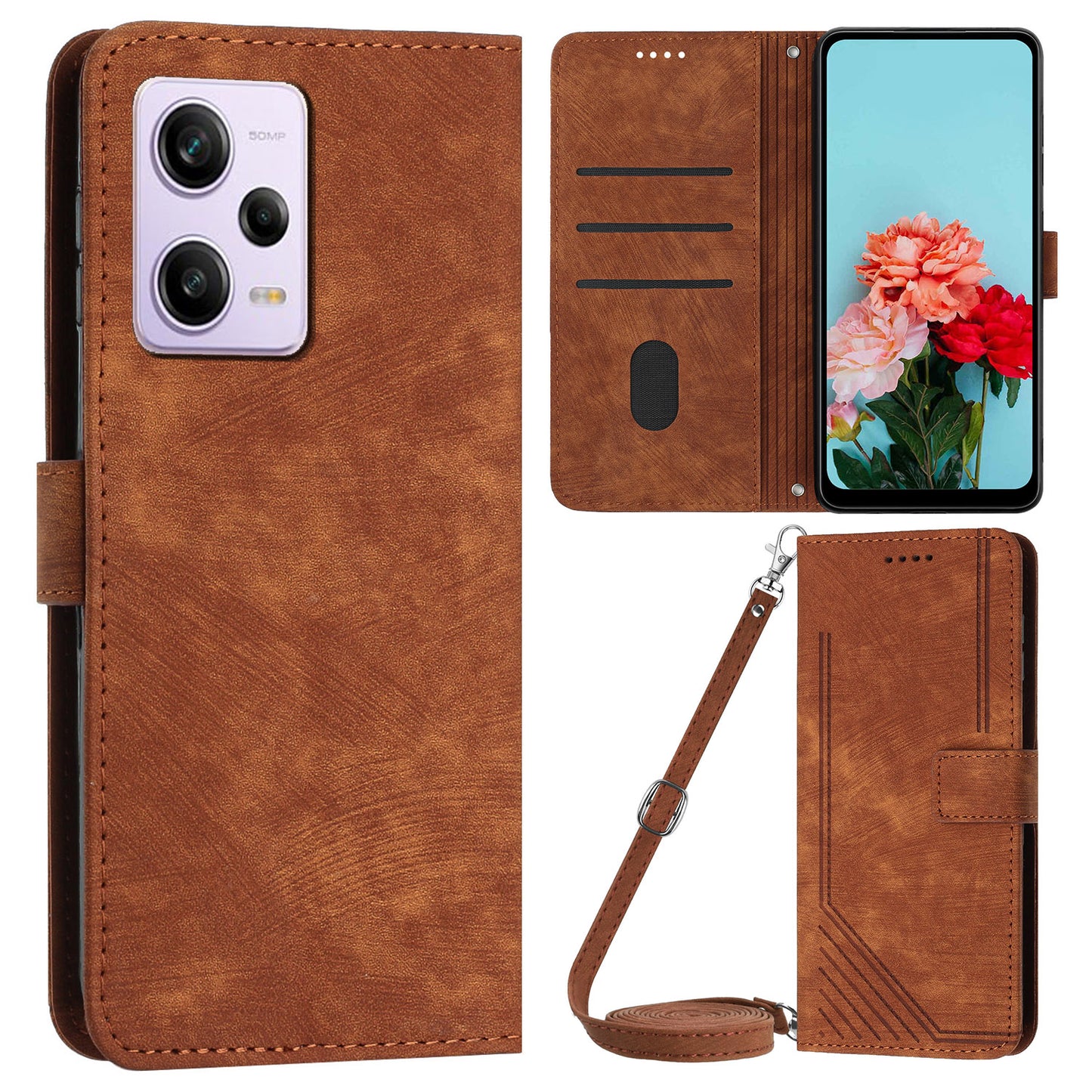 For Xiaomi Redmi Note 12 Pro+ 5G / Note 12 Explorer 5G Wallet Phone Case Lines Imprinted Leather Stand Protective Flip Cover