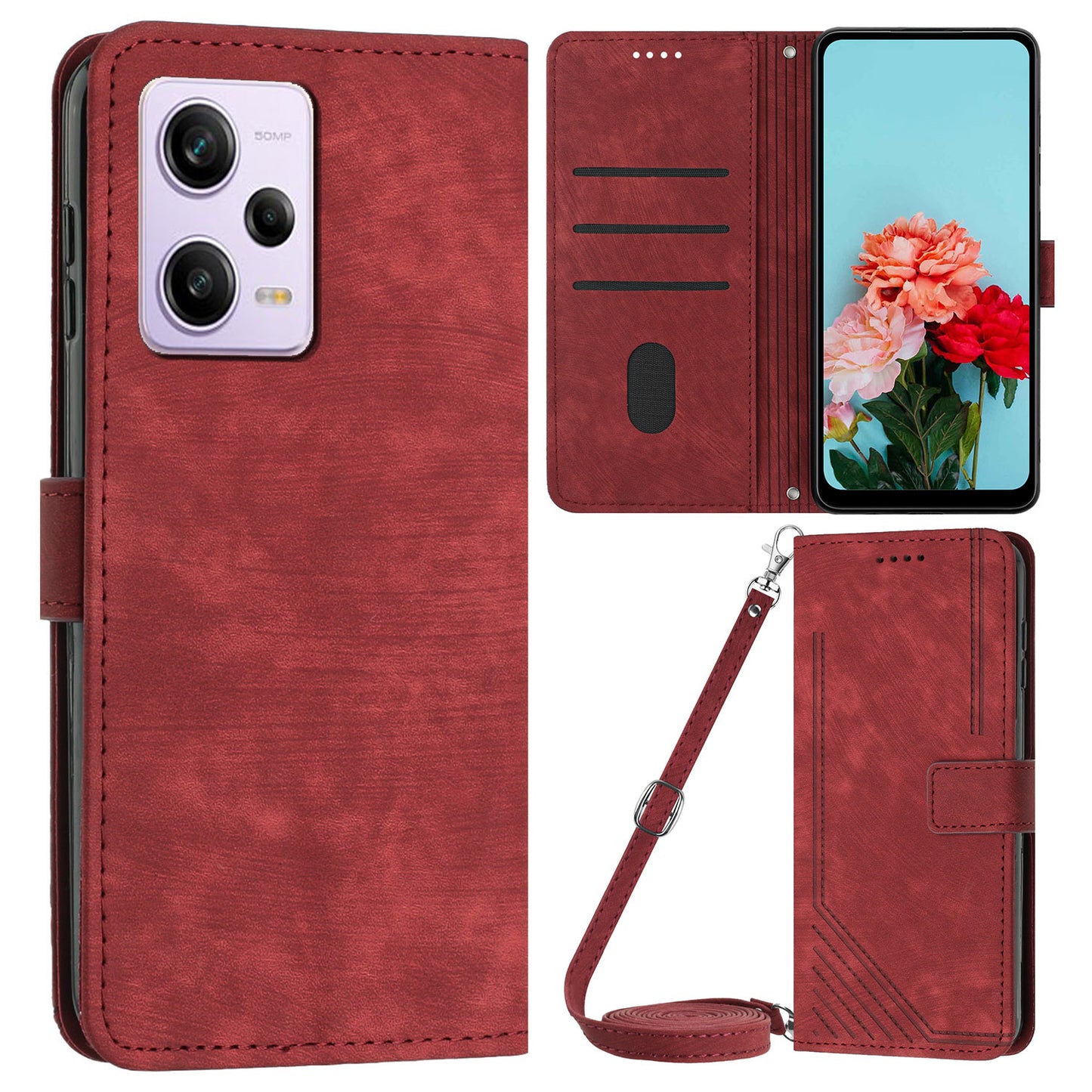 For Xiaomi Redmi Note 12 Pro+ 5G / Note 12 Explorer 5G Wallet Phone Case Lines Imprinted Leather Stand Protective Flip Cover