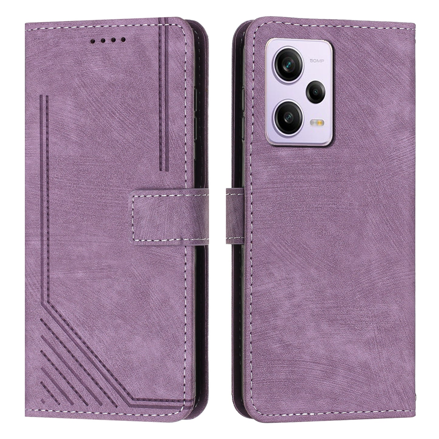 For Xiaomi Redmi Note 12 Pro+ 5G / Note 12 Explorer 5G Wallet Phone Case Lines Imprinted Leather Stand Protective Flip Cover