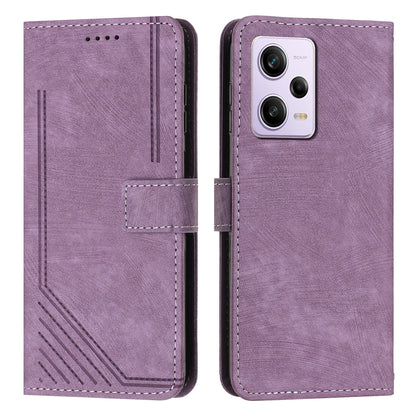 For Xiaomi Redmi Note 12 Pro+ 5G / Note 12 Explorer 5G Wallet Phone Case Lines Imprinted Leather Stand Protective Flip Cover