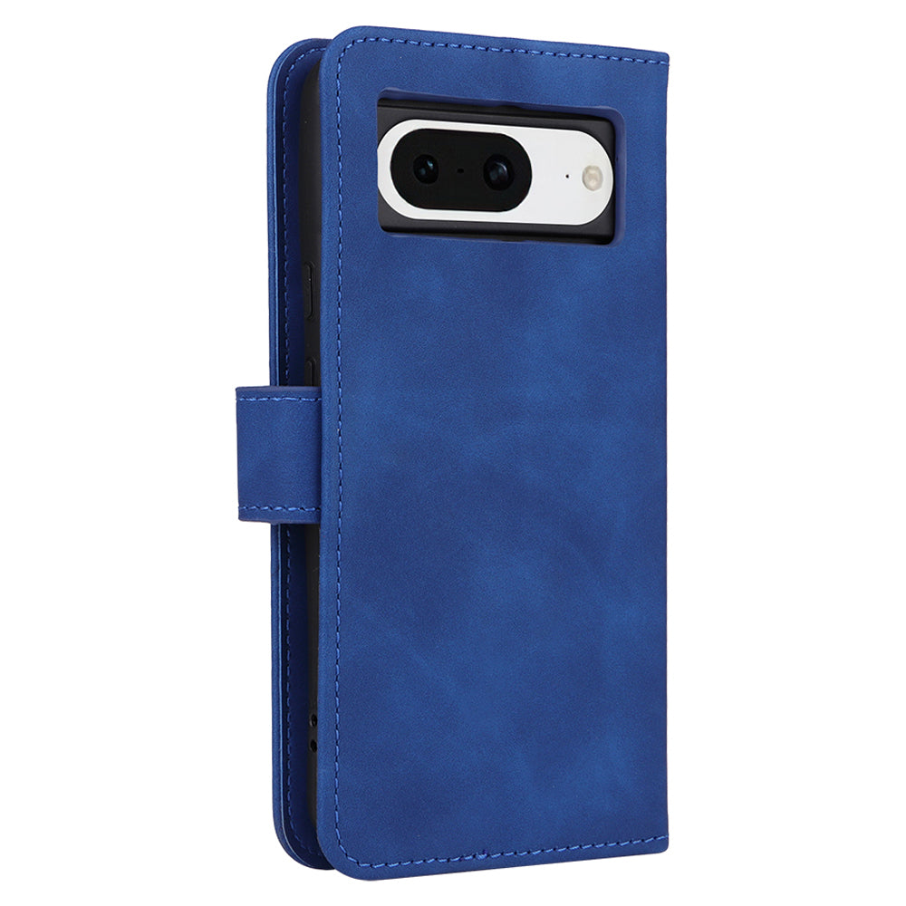 For Google Pixel 8 Leather Flip Wallet Phone Case Skin-touch Shockproof Stand Cover with Strap