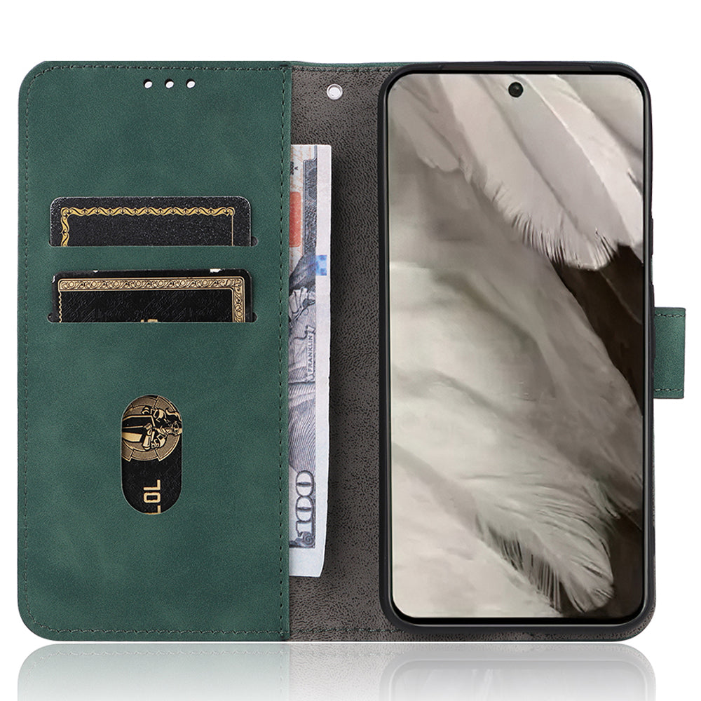 For Google Pixel 8 Leather Flip Wallet Phone Case Skin-touch Shockproof Stand Cover with Strap