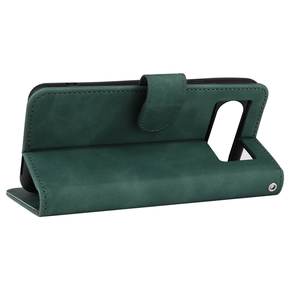 For Google Pixel 8 Leather Flip Wallet Phone Case Skin-touch Shockproof Stand Cover with Strap