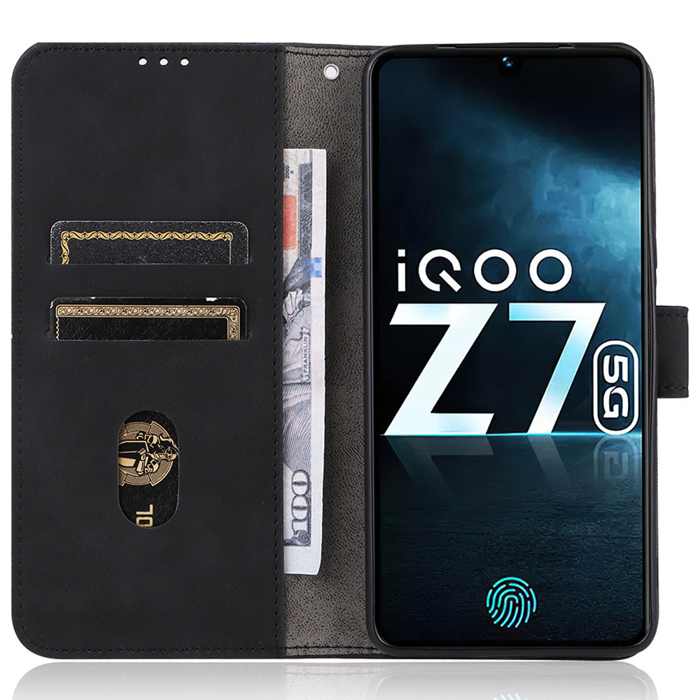 For vivo iQOO Z7 5G Skin-touch Leather Phone Case Wallet Stand Folio Flip Cover