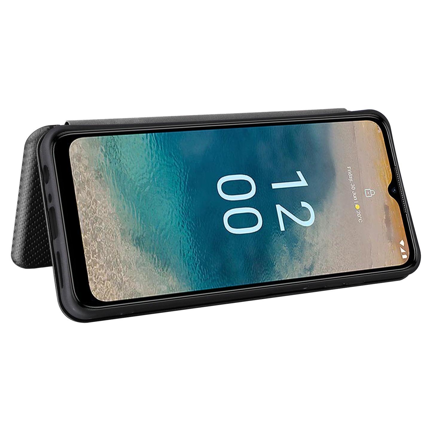 For Nokia G22 Carbon Fiber Texture Leather Case Flip Folio Stand Phone Cover with Card Holder