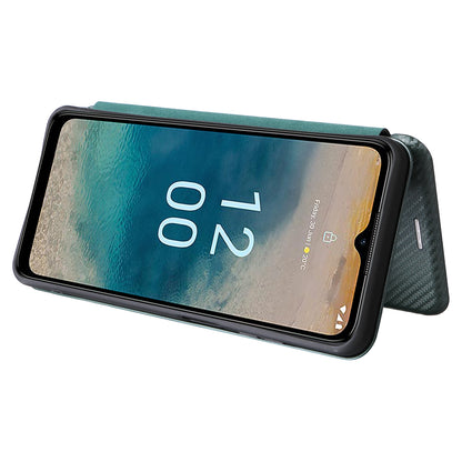 For Nokia G22 Carbon Fiber Texture Leather Case Flip Folio Stand Phone Cover with Card Holder