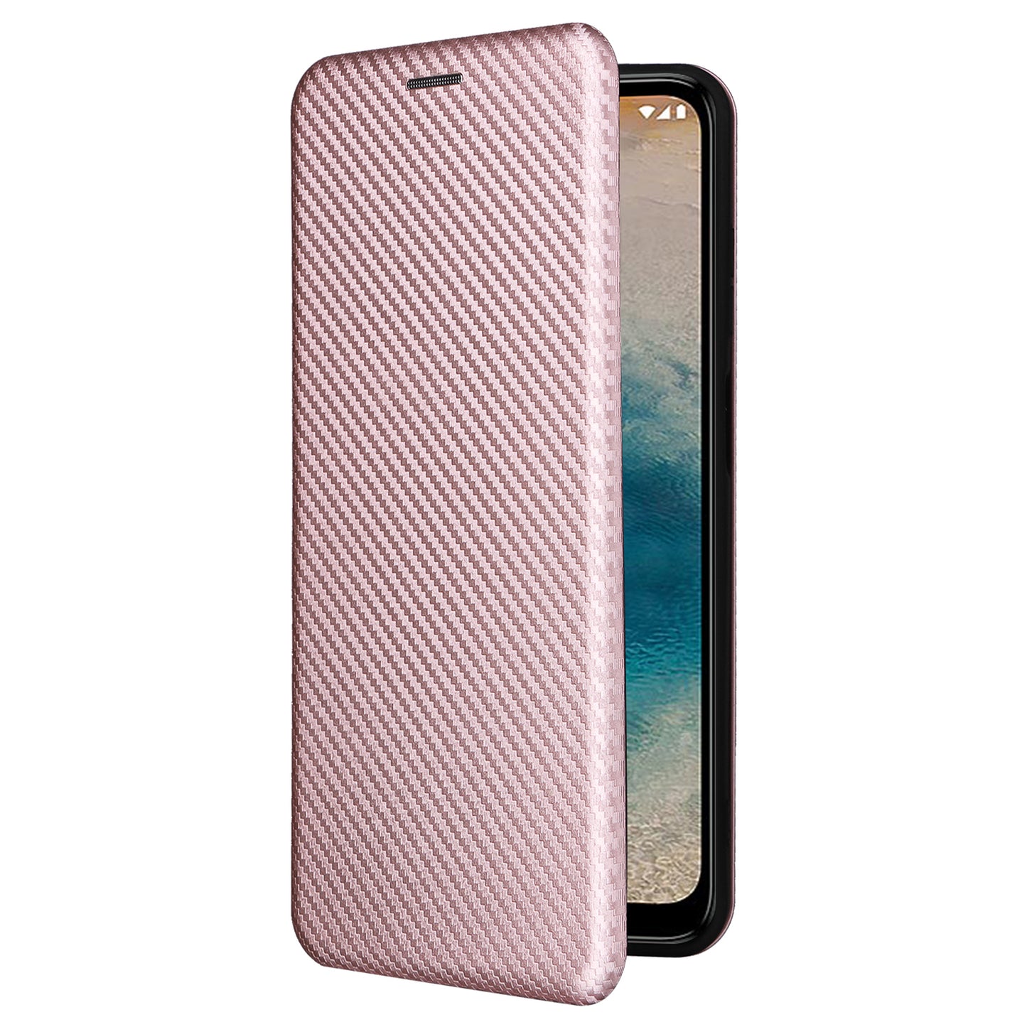 For Nokia G22 Carbon Fiber Texture Leather Case Flip Folio Stand Phone Cover with Card Holder