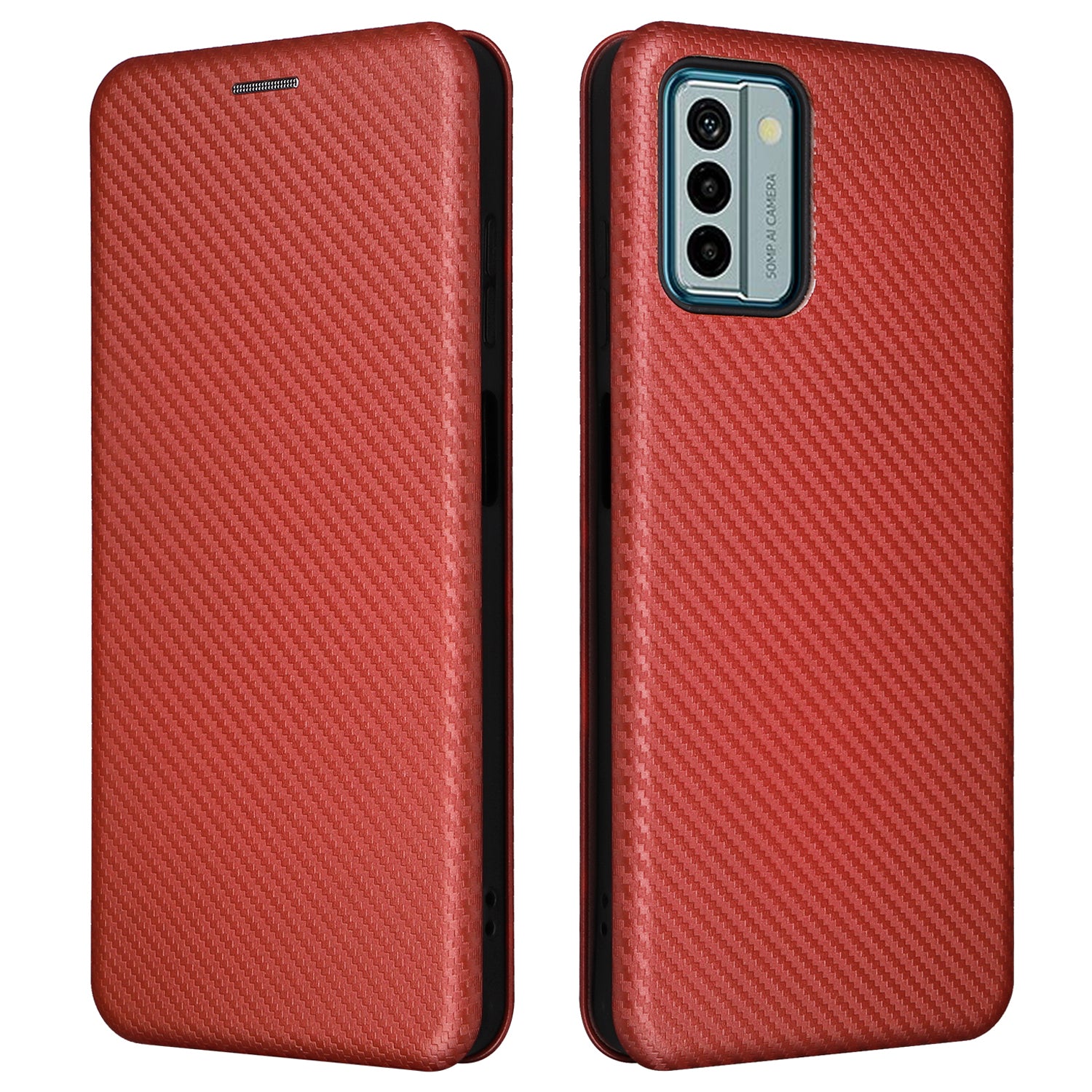 For Nokia G22 Carbon Fiber Texture Leather Case Flip Folio Stand Phone Cover with Card Holder
