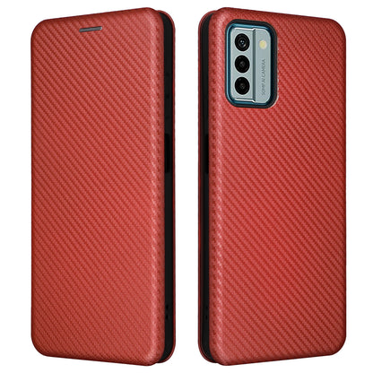 For Nokia G22 Carbon Fiber Texture Leather Case Flip Folio Stand Phone Cover with Card Holder