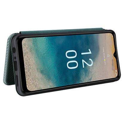 For Nokia G22 Carbon Fiber Texture Leather Case Flip Folio Stand Phone Cover with Card Holder