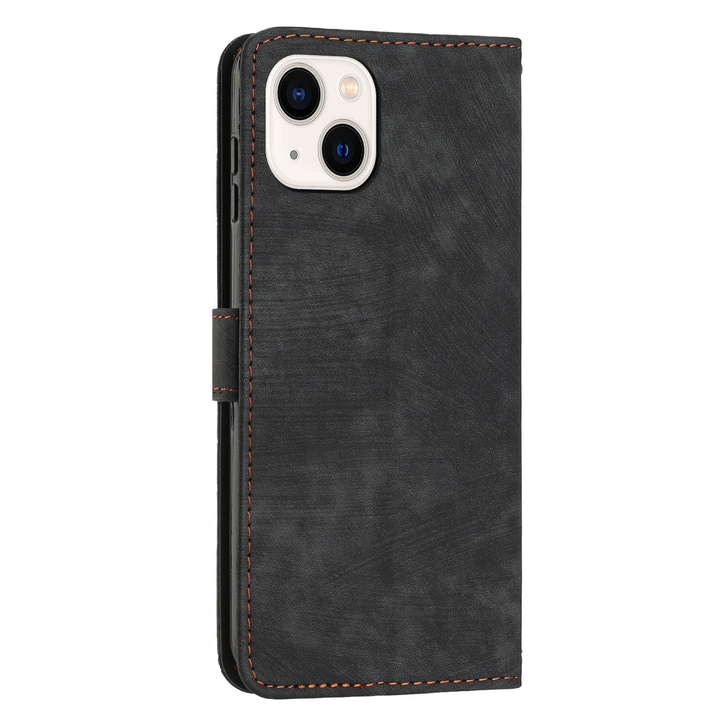 For iPhone 14 / 13 Stand Leather Phone Case Skin-touch Lines Imprinted Wallet Cover