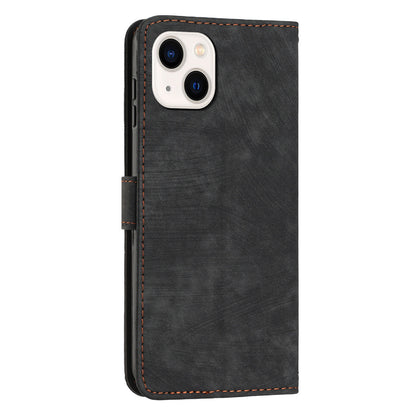 For iPhone 14 / 13 Stand Leather Phone Case Skin-touch Lines Imprinted Wallet Cover