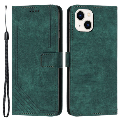 For iPhone 14 / 13 Stand Leather Phone Case Skin-touch Lines Imprinted Wallet Cover