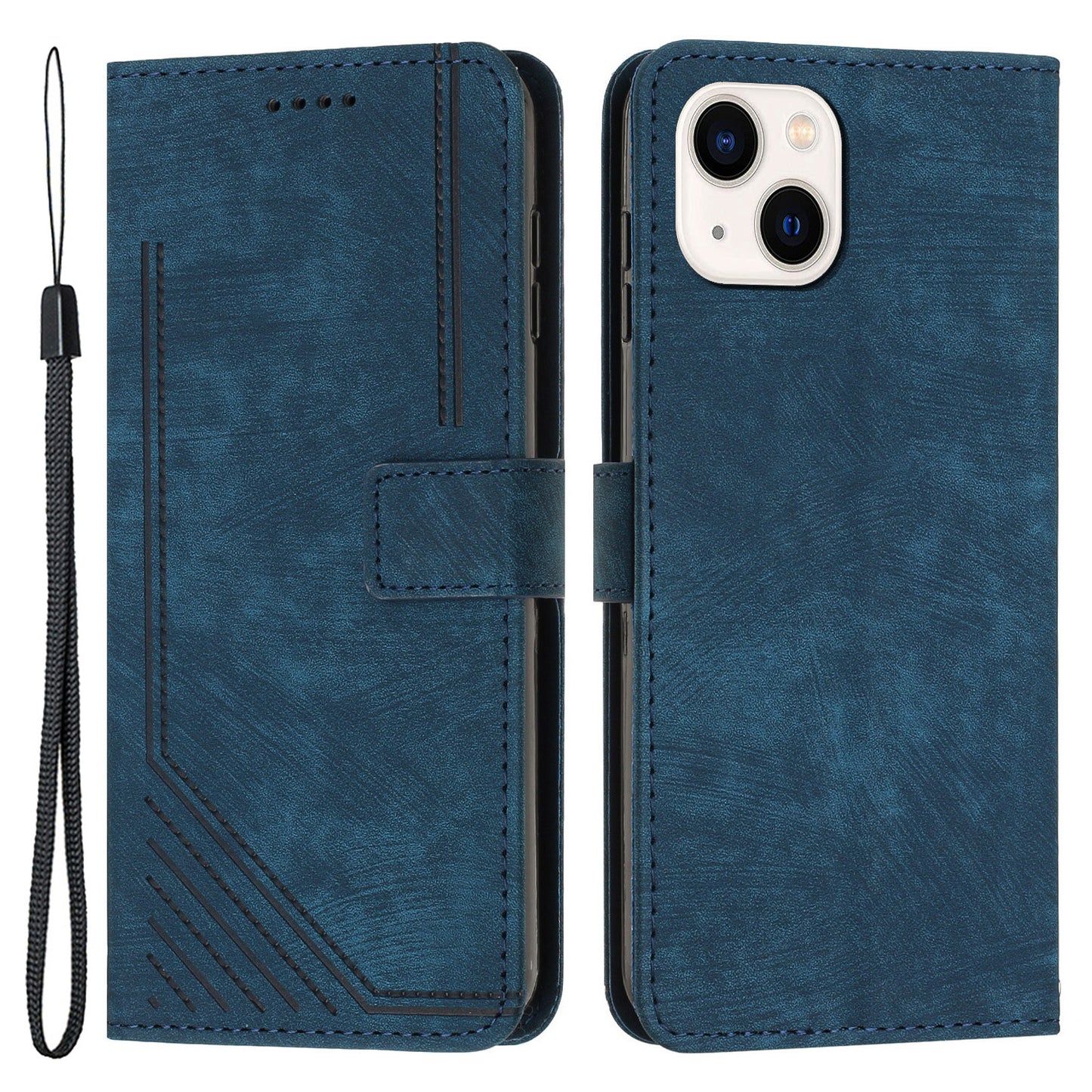 For iPhone 14 / 13 Stand Leather Phone Case Skin-touch Lines Imprinted Wallet Cover