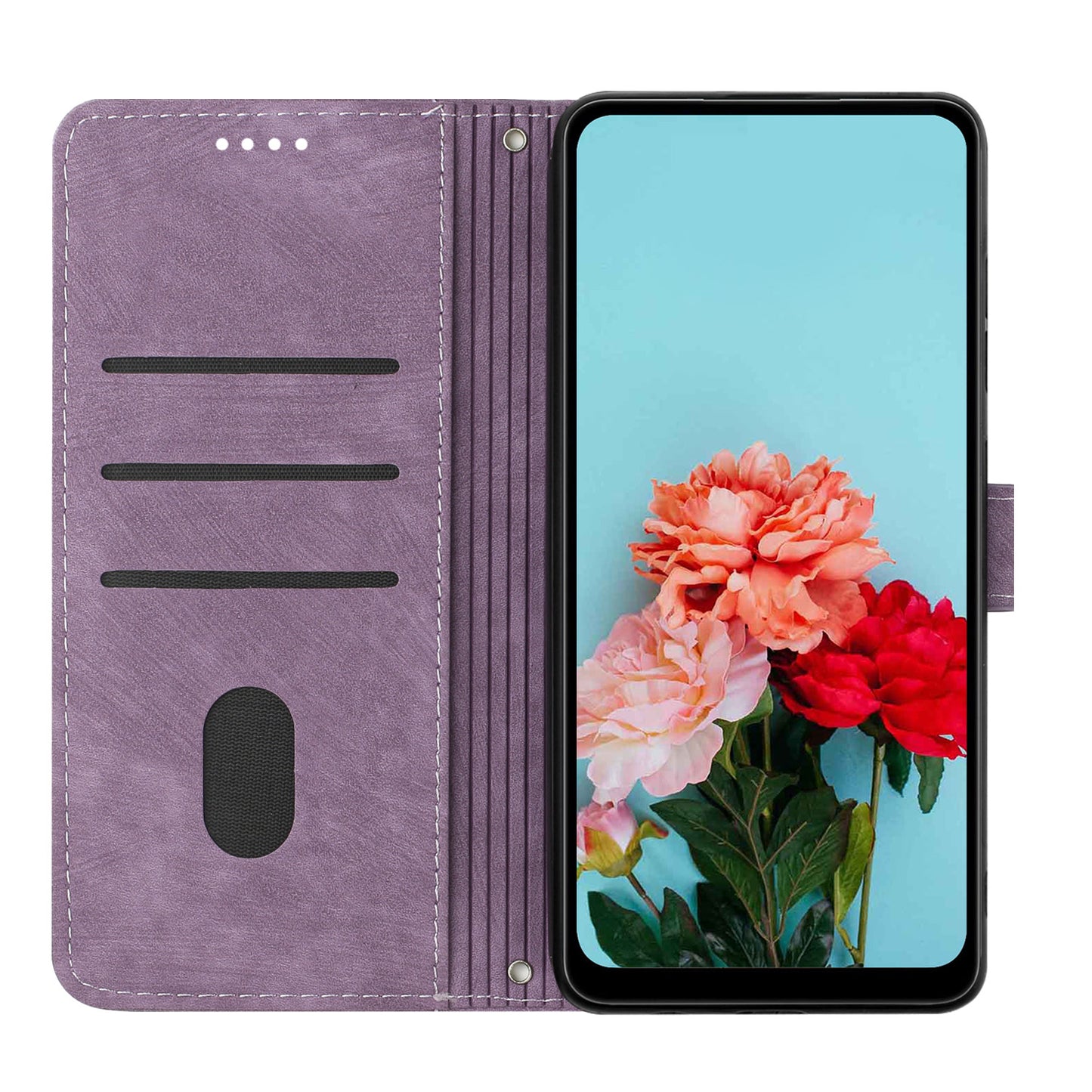 For iPhone 14 Plus Flip Folio Cover PU Leather Lines Imprinted Stand Crossbody Wallet Phone Case