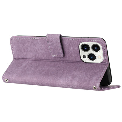 For iPhone 14 Pro PU Leather Skin-touch Protective Cover Lines Imprinted Wallet Stand Folio Phone Case