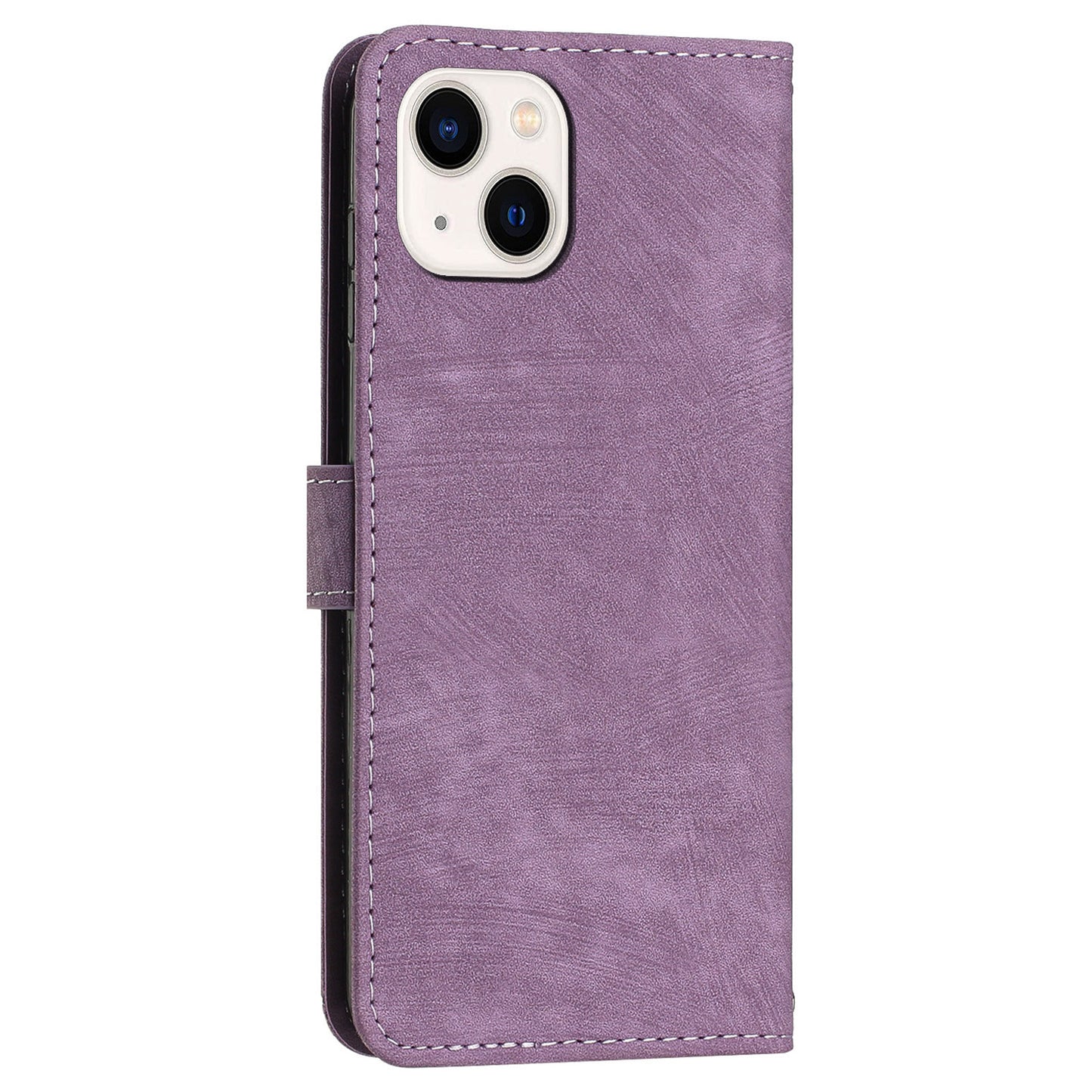 For iPhone 14 / 13 6.1 inch PU Leather Phone Case Stand Lines Imprinted Skin-touch Wallet Cover
