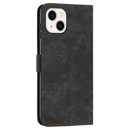 For iPhone 14 / 13 6.1 inch PU Leather Phone Case Stand Lines Imprinted Skin-touch Wallet Cover