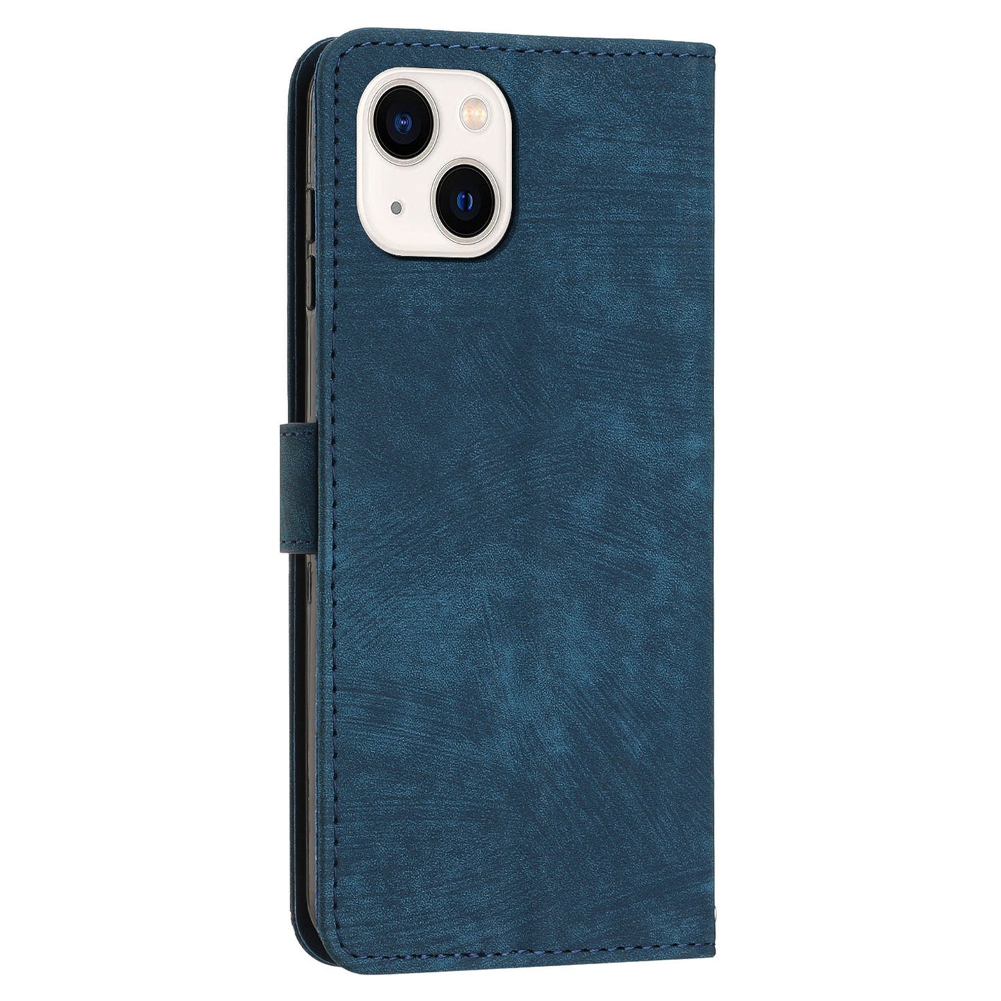 For iPhone 14 / 13 6.1 inch PU Leather Phone Case Stand Lines Imprinted Skin-touch Wallet Cover