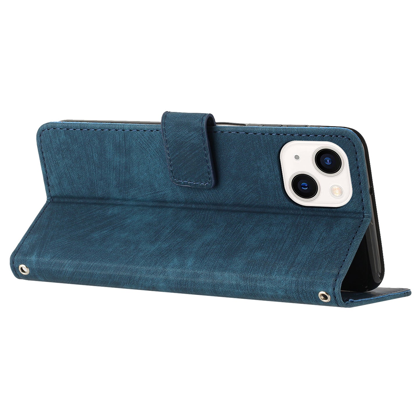For iPhone 14 / 13 6.1 inch PU Leather Phone Case Stand Lines Imprinted Skin-touch Wallet Cover