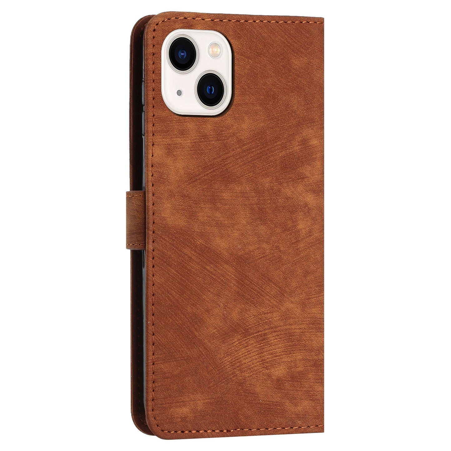For iPhone 14 / 13 6.1 inch PU Leather Phone Case Stand Lines Imprinted Skin-touch Wallet Cover