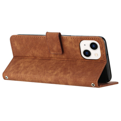 For iPhone 14 / 13 6.1 inch PU Leather Phone Case Stand Lines Imprinted Skin-touch Wallet Cover