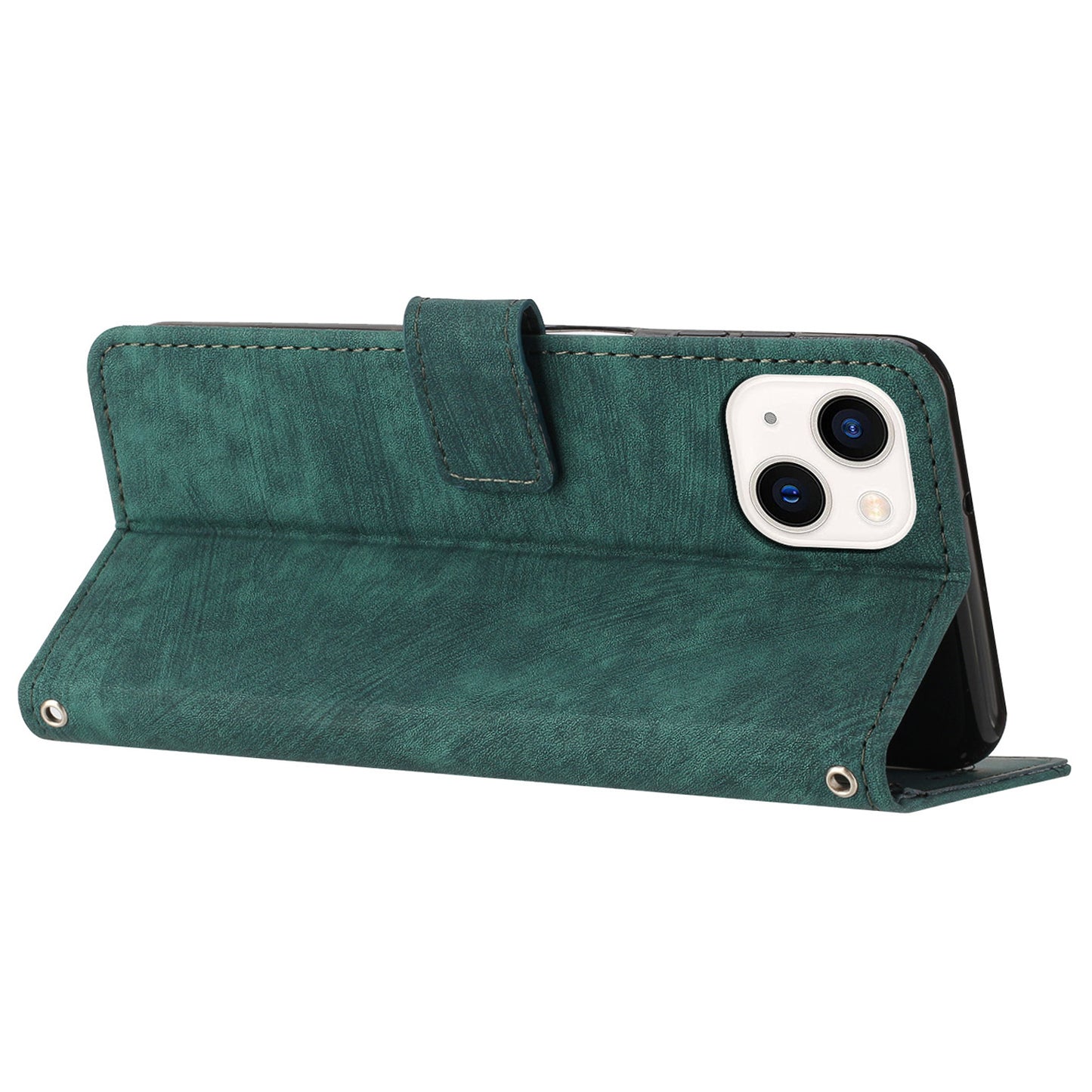 For iPhone 14 / 13 6.1 inch PU Leather Phone Case Stand Lines Imprinted Skin-touch Wallet Cover