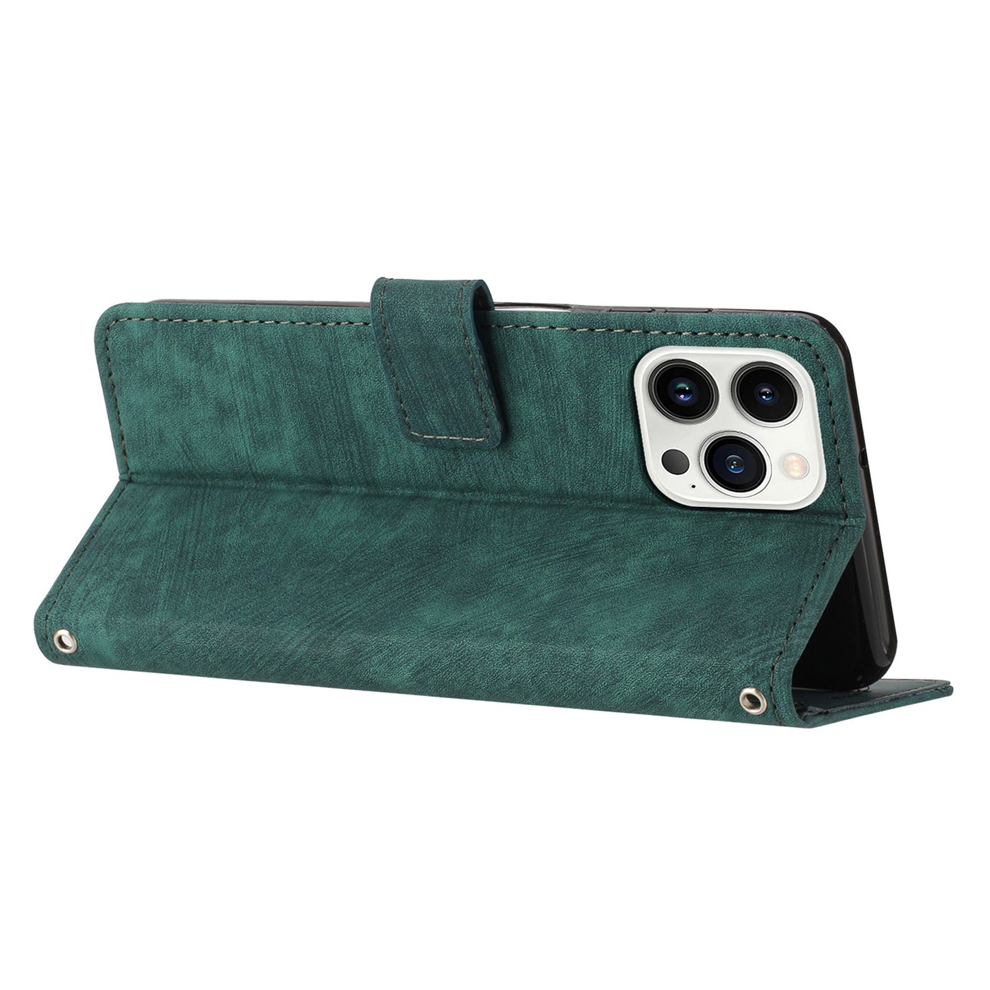 For iPhone 14 Pro Skin-touch Leather Phone Case Lines Imprinted Wallet Stand Cover