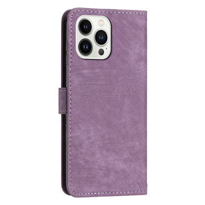 For iPhone 14 Pro Skin-touch Leather Phone Case Lines Imprinted Wallet Stand Cover