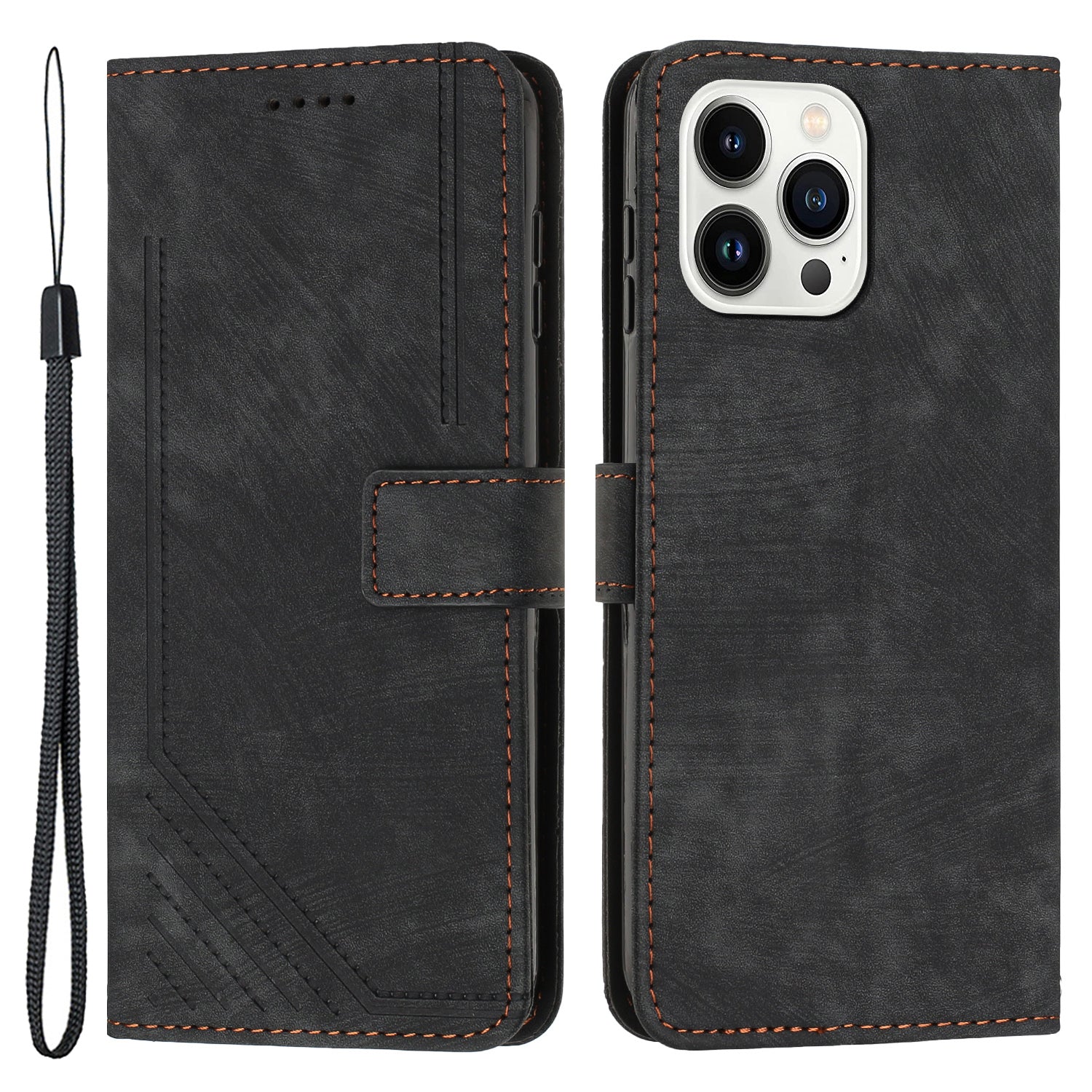 For iPhone 14 Pro Max Phone Stand Case Skin-touch PU Leather Lines Imprinted Wallet Cover