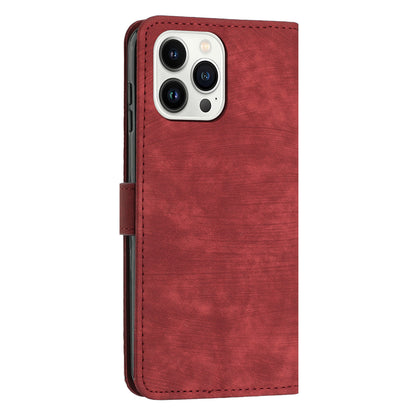 For iPhone 14 Pro Max Phone Stand Case Skin-touch PU Leather Lines Imprinted Wallet Cover